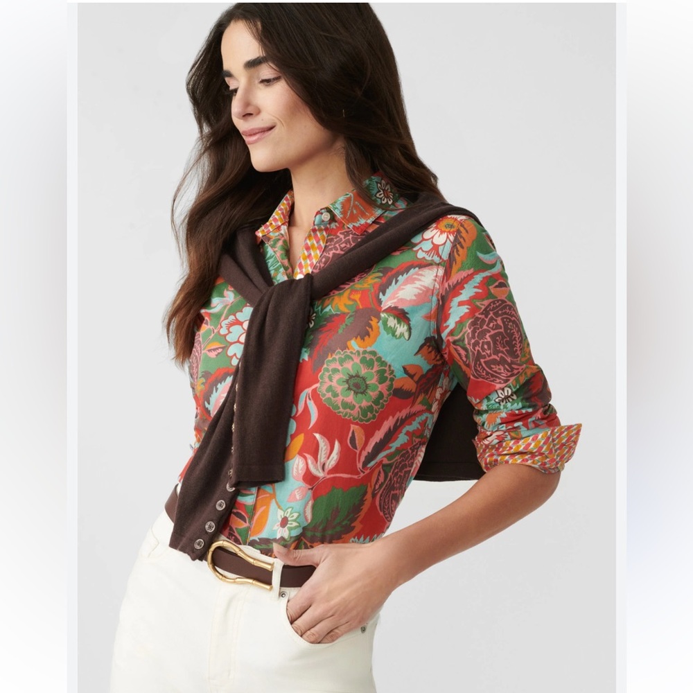 J.McLaughlin Red/Multi Lois Shirt Cotton Large